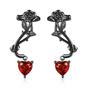 Gothic Black Rose Ear Climbers in Sterling Silver