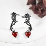 Gothic Black Rose Ear Climbers in Sterling Silver