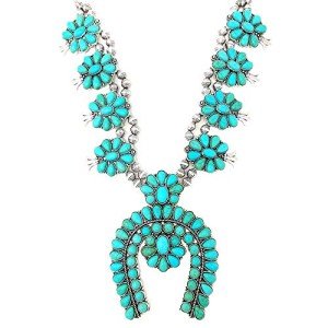 Turquoise Western Squash Blossom Necklace and Earring Set