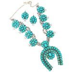 Turquoise Western Squash Blossom Necklace and Earring Set