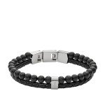 Fossil Black Leather and Beaded Men's Bracelet