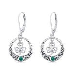 Lucky Clover Silver Dangle Earrings with Green Zirconia