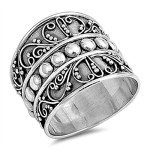 Bali Bead Wide Sterling Silver Fashion Ring Size 7
