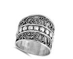 Bali Bead Wide Sterling Silver Fashion Ring Size 7