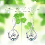 Lucky Clover Silver Dangle Earrings with Green Zirconia