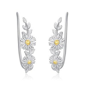 Daisy Flower 925 Silver Ear Cuff Earrings