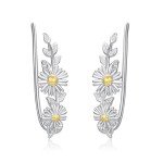 Daisy Flower 925 Silver Ear Cuff Earrings