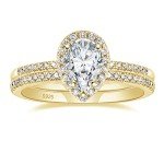 Elegant 1.5CT Sterling Silver Gold Teardrop Ring Set