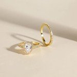 Elegant 1.5CT Sterling Silver Gold Teardrop Ring Set