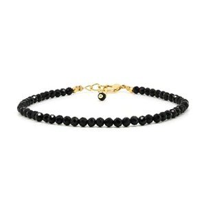 Black Tourmaline Beads Bracelet with Gold Chain