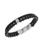 Fossil Black Leather and Beaded Men's Bracelet