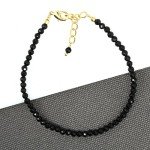 Black Tourmaline Beads Bracelet with Gold Chain