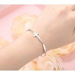 Sterling Silver Adjustable Cross Cuff Bangle Bracelet