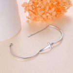 Sterling Silver Adjustable Cross Cuff Bangle Bracelet