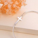 Sterling Silver Adjustable Cross Cuff Bangle Bracelet
