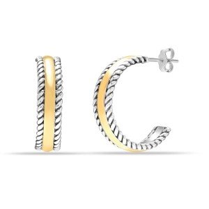 Two-Tone Sterling Silver Half Hoop Earrings