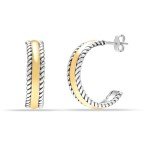 Two-Tone Sterling Silver Half Hoop Earrings