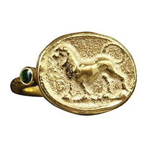 Sterling Silver Lion Signet Ring with Gold Accents