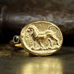 Sterling Silver Lion Signet Ring with Gold Accents