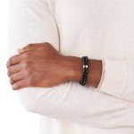 Fossil Black Leather and Beaded Men's Bracelet