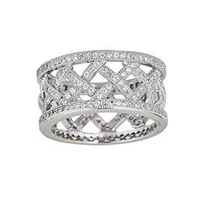 Sterling Silver Pave Basketweave Eternity Ring