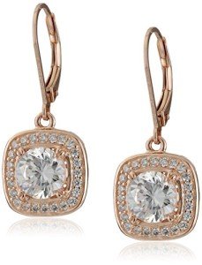 14k Rose Gold Plated Halo Drop Earrings