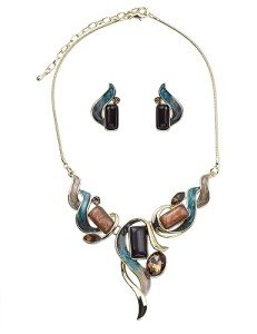 Floral Crystal Statement Necklace and Earrings Set