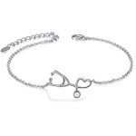 Stylish Silver Nurse Stethoscope Charm Bracelet