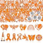 Orange Ribbon Enamel Pins - 60 Pack