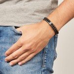 Fossil Black Leather and Beaded Men's Bracelet