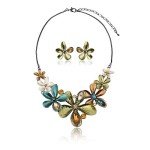 AmyJane Green Petal Floral Bib Necklace Set