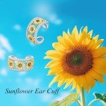 Sunflower Clip-On Ear Cuffs in Sterling Silver