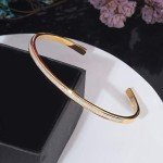 Gold Thin Open Cuff Bracelet with Opal Gemstone