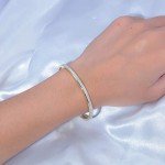 Gold Thin Open Cuff Bracelet with Opal Gemstone
