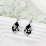 Sterling Silver Hummingbird Dangle Earrings with Black Tourmaline
