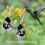 Sterling Silver Hummingbird Dangle Earrings with Black Tourmaline