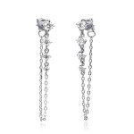 18K White Gold Double Piercing Chain Earrings