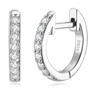 Sparkling Moissanite Huggie Earrings in White Gold
