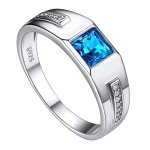 Men's Sterling Silver Signet Ring with Blue Topaz