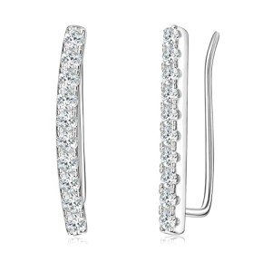 Dainty Moissanite Ear Climber Earrings in Silver