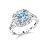 Halo Aquamarine Ring in 925 Sterling Silver