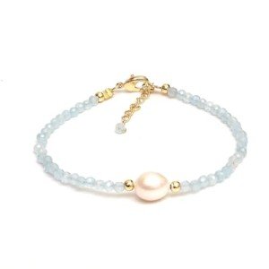 Aquamarine and Pearl Beaded Bracelet 14k Gold