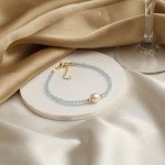 Aquamarine and Pearl Beaded Bracelet 14k Gold