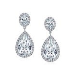 Teardrop CZ Halo Dangle Clip-On Earrings for Women