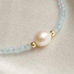 Aquamarine and Pearl Beaded Bracelet 14k Gold