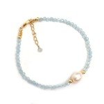 Aquamarine and Pearl Beaded Bracelet 14k Gold