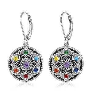 Sterling Silver Mandala Chakra Dangle Earrings