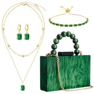 Emerald Green Jewelry Set with Clutch Bag