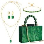 Emerald Green Jewelry Set with Clutch Bag