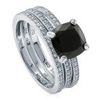 Black Cushion Cut CZ Silver Stackable Ring Set